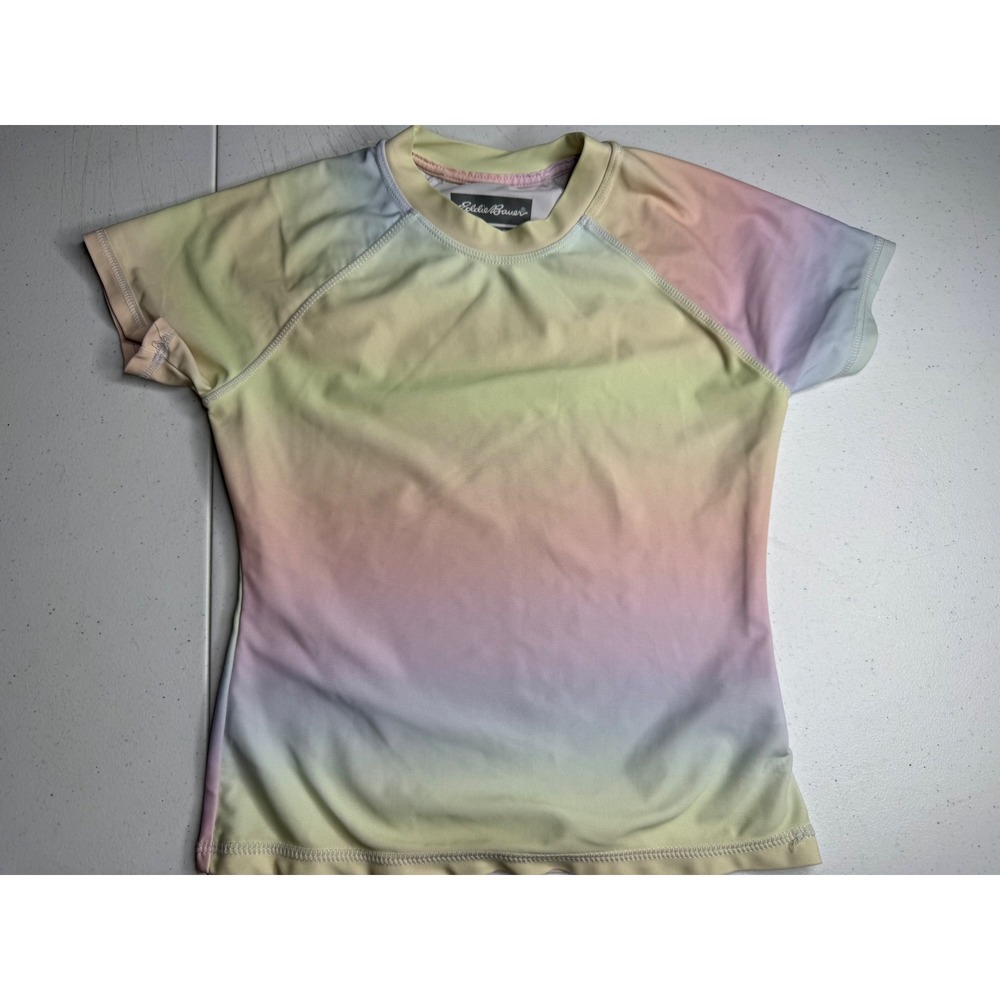 Eddie Bauer Kids Rash Guard Pastel Rainbow Ombre Swim Shirt Short Sleeve
